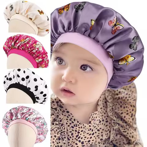 Dot Butterfly Print Silk Night Sleep Cap Children Hair Protect Turban Floral Pony Satin Beanie for Baby Girls Boys Evening Hat https://tinyurl.com/26sr8u4w