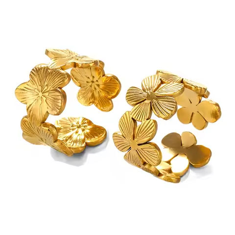Stainless Steel Flower Adjustable Opening Rings 18k Gold PVD Plated Waterproof Finger Jewelry For Women Wedding Exquisite Gifts https://tinyurl.com/2df6s7mc