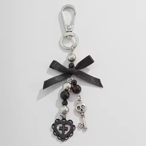 IngeSight.Z New Goth Black Bowknot Keychain Women 2024 Classic Cross Love Heart Key Ring Ladies Halloween Jewelry Gift https://tinyurl.com/26m9gwf3