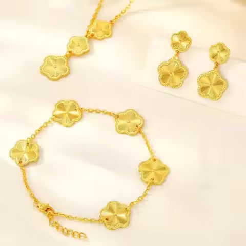Real Gold 18 K Color Flower Shape Pendant Bracelet Necklace for Women Engagement Birthday Valentine’s Day Jewelry Set Gifts https://tinyurl.com/2678vwh2