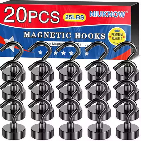 Magnetic Hooks, 20Pack Neodymium Magnet Hook for Hanging, 25LBS Strong Metal Magnet with Hooks Heavy Duty for Cruise, Fridge https://tinyurl.com/293vlbj9
