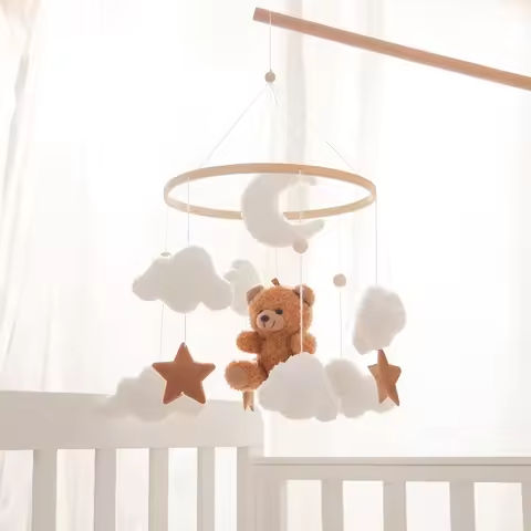 Baby Crib Mobile Rattle Toy Wooden Bed Bell Mobile Hanging Teddy Velvet Bear Doll Toy Newborn Music Box Crib Mobile Bracket Gift https://tinyurl.com/2cun7lvb