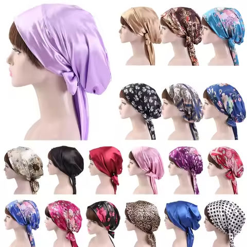 New Women Satin Night Cap Bowknot Sleep Hat Silk Chemo Caps Cancer Hats Long Tail Hair Bonnet Head Scarf Wrap Bandana Headwear https://tinyurl.com/235z7ge8