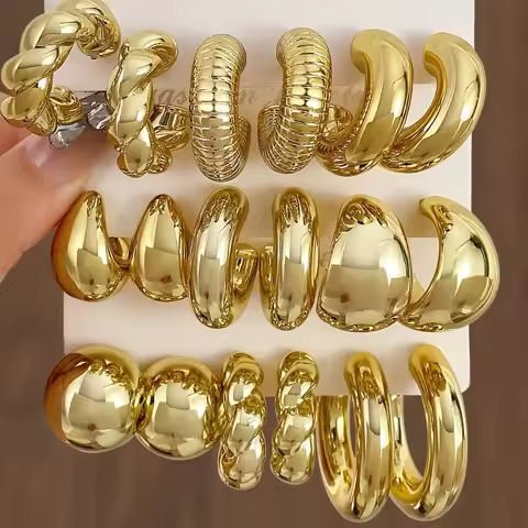 6Pcs Chunky Gold Color Waterdrop Hoop Earring Set for Women Bohemia Vintage Minimalist Smooth Circle Drop Earring Jewelry https://tinyurl.com/28ejeb7u