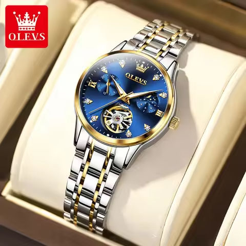 OLEVS 6608 Womens Watch Automatic Mechanical Business Wristwatch Waterproof Stainless Steel  Watch for Women Skeleton Calendar https://tinyurl.com/222lvoz5