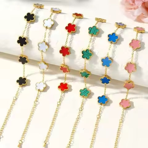 Stainless Steel Bracelet Double Sided Five Leaf Petals Flower Gold Plated Clover Women Fashion Jewelry https://tinyurl.com/258ovvjh