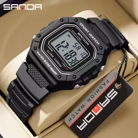 SANDA 2156 Men Watch New Model Electronic Digital Movement Rectangle Led Display Dial Outdoor Sports Watertight Male Wrist Watch https://tinyurl.com/2796opoo