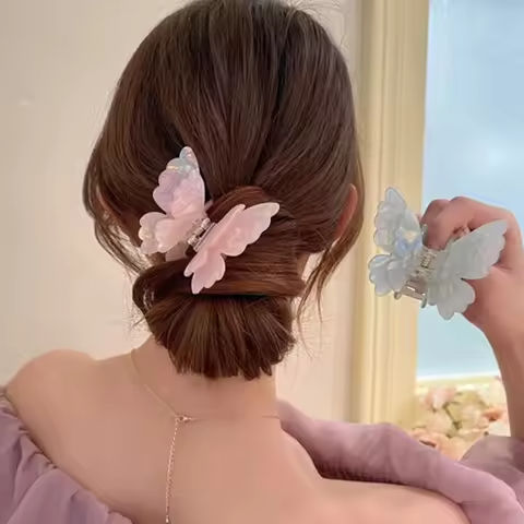 Fairy Butterfly Hair Claw French Retro Acetate Crab Hair Clip Summer Sweet Princess Shark Clip Coiled Hairpin Hair Accessories https://tinyurl.com/2az7bx3m