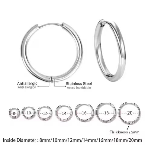 2Pcs Small Hoop Earrings for Women Men, Silver Color Stainles Steel Round Circle Pendientes Mujer 2023 Hypoallergeic https://tinyurl.com/28lmp89a