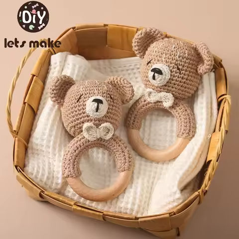1PC Crochet Animal Bear Rattle Toy Soother Bracelet Wooden Teether Ring Baby Product Mobile Pram Crib Wooden Toys Newborn Gifts https://tinyurl.com/2chryk5l