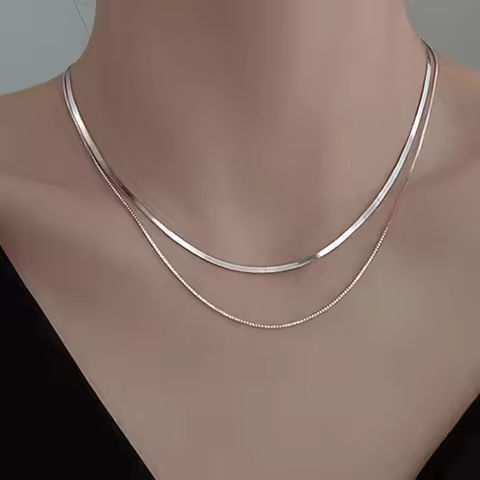 2023 S925 Silver Double Layer Box Chain Snake Clavicle Chain Necklace Female Fashion Hip-hop Retro Unique Design Fine Jewelry https://tinyurl.com/287sq6cg