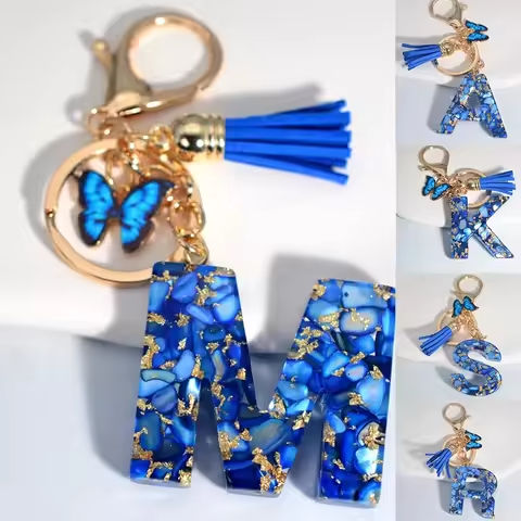 Fashion Blue Glazed Stone A To Z Letter Keychain 26 Initials Alphabet Butterfly Tassel Pendant Car Key Chain Women Jewelry GIfts https://tinyurl.com/2yh5hlax