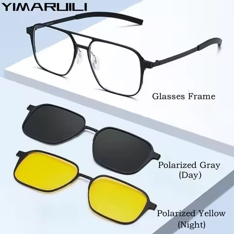 YIMARUILI Pilot Polarized Magnetic Clip On Glasses Pure Titanium Double Beam Optical Prescription Eyeglasses Frame Men and Women https://tinyurl.com/29nktdub