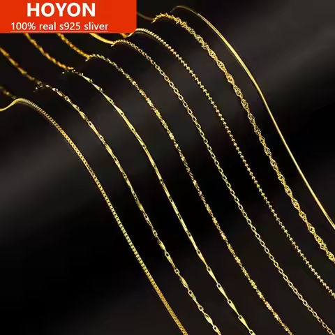 HOYON Pure 14k Gold Plated Necklace Women’s Neck Collar Real Gold Box/ O Cross/ Snake Bone/Water Wave/Clavicle Chain Jewelry https://tinyurl.com/24hjlbr4