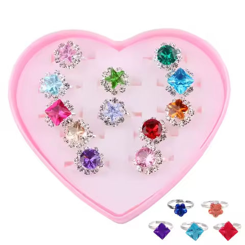 12pcs/Box Children Crystal Ring Toys Girl Dress up Jewelry Toys Style Random Ship Boxed Cartoon Decorative Ring Gift for Kids https://tinyurl.com/24hvk3ee