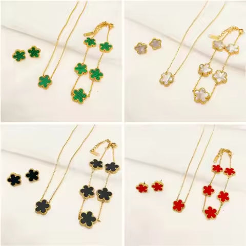 3 pieces of stainless steel plum blossom plant five leaf necklace, bracelet, earrings, women’s jewelry set https://tinyurl.com/23rwl497