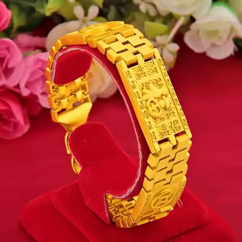 18 K Gold Color Widened Watch Chain Bracelet for Men Dad Father Not Fade Design Bracelet Wedding Engagement Jewelry Gifts https://tinyurl.com/2culbbc6