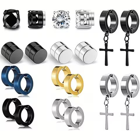 2pcs Punk Mens Strong Magnet Magnetic Ear Stud Set, Non Piercing Earrings Fake Cross Earrings Gift For Boyfriend Lover Jewelry https://tinyurl.com/2ygmjx3a