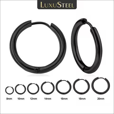 LUXUSTEEL Men’s Simple Hoops Earrings Black Color Stainless Steel Clip Earring for Men Women Rock Hiphop Circle Ear 2 Pieces https://tinyurl.com/29quh669
