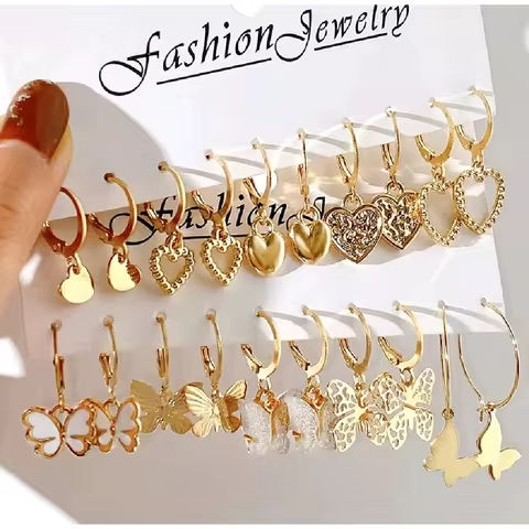 10 Pairs Women Animal Butterfly Heart Earrings Set Retro Simple Fashionable Versatile Personalized C Ring Buckle Earring Beads 1 https://tinyurl.com/24hk2lsb