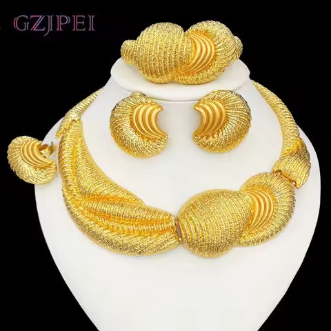 GZJPEI Africal Big Jewelry Set Exaggerate Large Necklace Bangle Bracelet Crescent Moon Earring Ring Dubai Nigeria Wedding Gifts https://tinyurl.com/22a57ph5