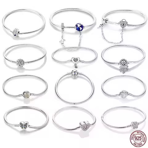 Bracelet Silver 925 Original 17-20CM Star Moon Sun Four Leaf Clover Green Zircon Bracelets Fit DIY Charms Birthday Jewelry Gifts https://tinyurl.com/2aep23nq