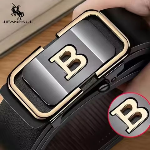 JIFANPAUL New Fashion Men’s Belt Toothless Automatic Buckle Belt Alloy Letter Button for Business Fashion High Quality Men’Strap https://tinyurl.com/2avdwdrp