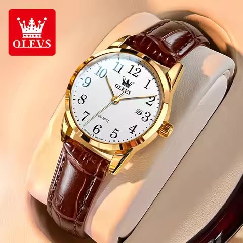 OLEVS Brand Fashion Quartz Watch for Men and Women Leather Strap Waterproof Original Watch Arabic Numeral Scale Giving to Elders https://tinyurl.com/2yatdqau