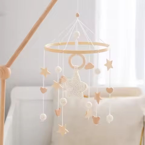 Baby Crib Mobile Bed Bell Rattle Toys Wooden Crochet Stars Pendant Bed Bell Toys Newborn Comfort Crib Bracket Hanging Toys Gifts https://tinyurl.com/24vbqk47