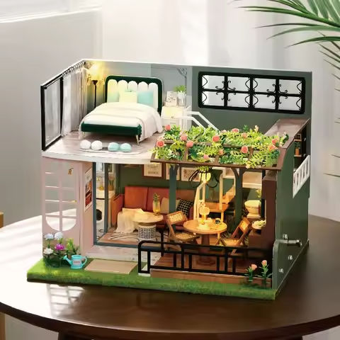 Dollhouse With Furniture Light Diy Wooden Casa Garden houses Doll House Handmade Home  Assembly Miniatures Toys Birthday Gifts https://tinyurl.com/2bnsfzzm