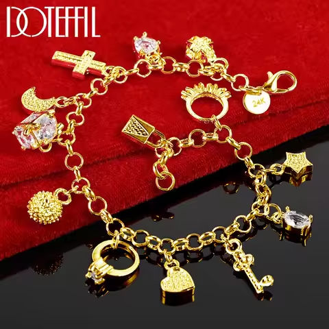 DOTEFFIL 18K Gold Moon Heart Lock Cross Bracelet For Men Woman Charm Wedding Party Fashion Jewelry https://tinyurl.com/2b6xxylx