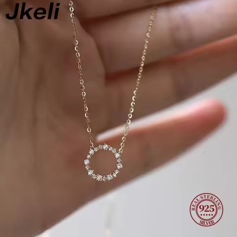 Jkeli -100% S925 Sterling Silver Plated 18K Gold Necklace with Full Diamond Circle Style Japanese and Korean K Gold Collar Chain https://tinyurl.com/2c3qch4t