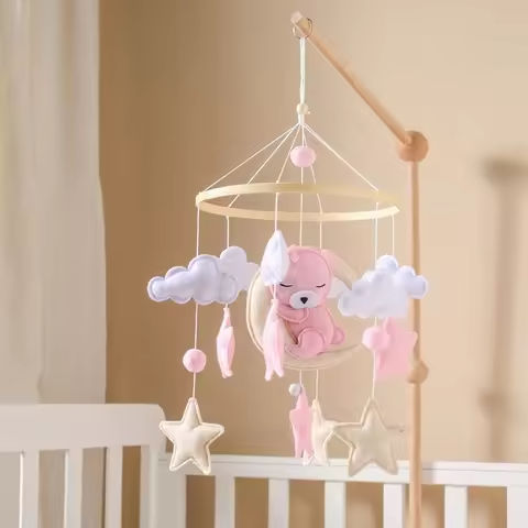 Crib Mobile Baby Wooden Bed Bell Baby Rattles Soft Felt Cartoon Bear Toys Hanger Crib Mobile Bed Bell Wood Toy Bracket Kid Gifts https://tinyurl.com/2bhojtel