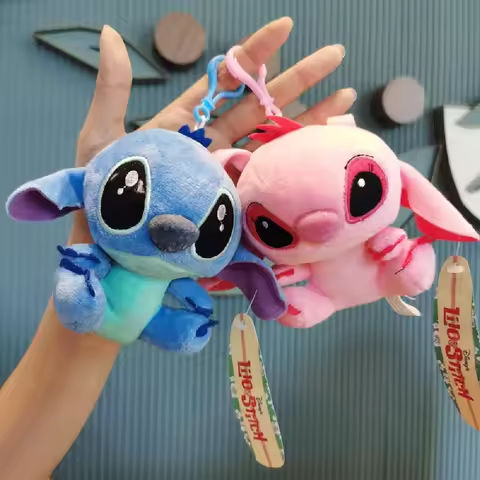 Disney 12cm Lilo&Stitch Cartoon Plush Doll Pink Blue Couple Anime Cute Stuffed Pendant Keychain Baby Toy Girl Kids Birthday Gift https://tinyurl.com/2yfeq8zl