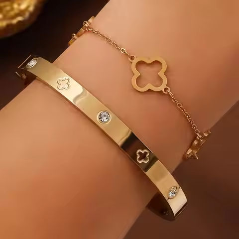 2PCS America Lucky Clover Women’s Bracelet Set High Quality Stainless Steel INS Hot Selling Bracelet Charm Feeling Jewelry Gift https://tinyurl.com/22mgrj4d