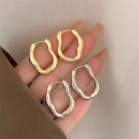 Gold Color Metallic Ear Loops For Women Simple Cool Style Irregular Geometric Ear Buckle Personalized Party HooP Earring Jewelry https://tinyurl.com/242hb7wu