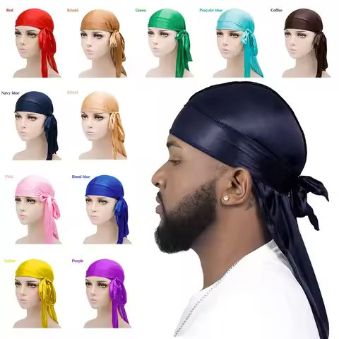 Silk Elastic Headband Hat Simulation Silk Thick Long Tail Pirate Hat Silky Durag Hair Cover Satin Bonnet Cap Night Sleep Hat https://tinyurl.com/2b8ub3cs