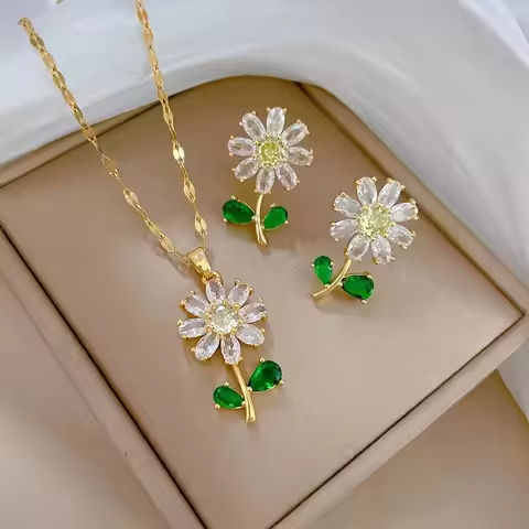 7 Style Classic Gold Plated Botanical Sunflower Pendant Necklace Earrings Jewelry Set New Trend Women Casual Party Jewelry Gift https://tinyurl.com/24etx4g4