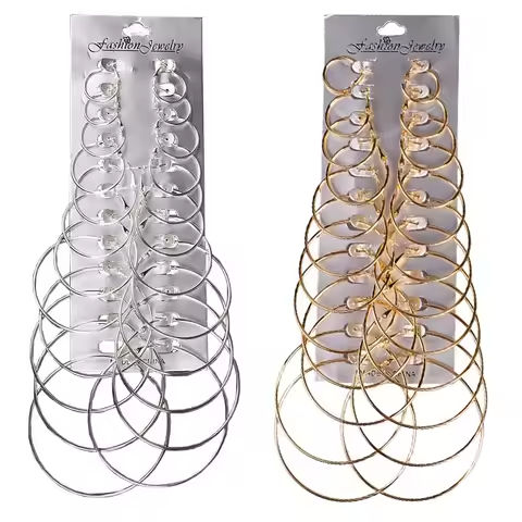 12Pairs/6Pairs Simple Punk Hoop Earrings Set Big Circle Earrings Jewelry for Women Girls Ear Hoops Earring Round Oversized https://tinyurl.com/2cpu9oy2