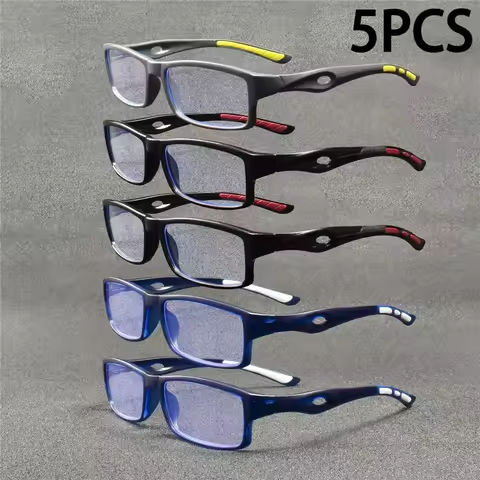 5PCS Sport Style Non-Prescription Reading Glasses Anti-Blue Light Rectangular Full Rim Eyewear, PC Frame Material https://tinyurl.com/2bw7hekz