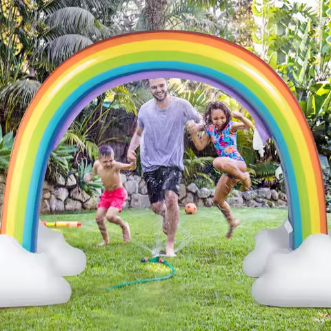Inflatable Rainbow Sprinkler Backyard Games Summer Outside Water Toy Yard Fun https://tinyurl.com/2b2lycuq
