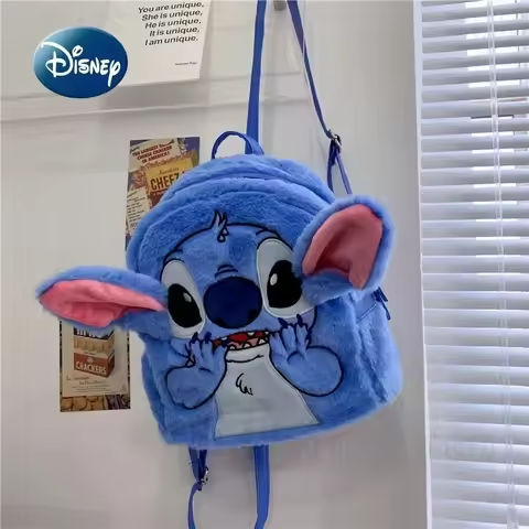 New Disney Plush Backpack Ins Japanese Blue Stitch Funny Cartoon Large-Capacity Student Backpack Kindergarten Bag Child Gift https://tinyurl.com/276cg4qx