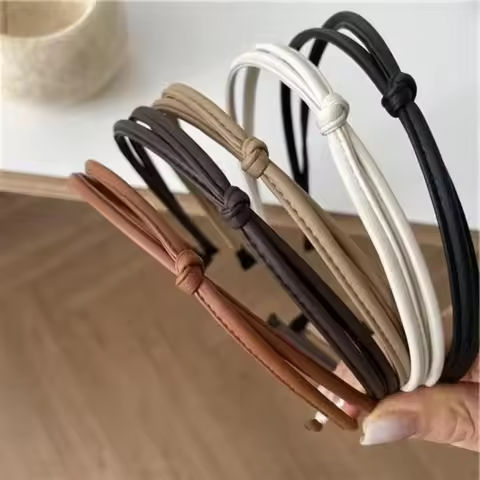 Korean Vintage Knotted Thin PU Leather Solid Color Headband Simple Temperament Elegant Hair Band Hair Hoop Hair Accessories https://tinyurl.com/24c65nwl