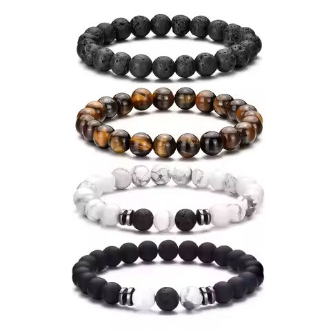 4PCS 8mm Men’s Natural Stone Beads Bracelet Set, Tiger Eye Volcanic White Turquoise https://tinyurl.com/23m595sv