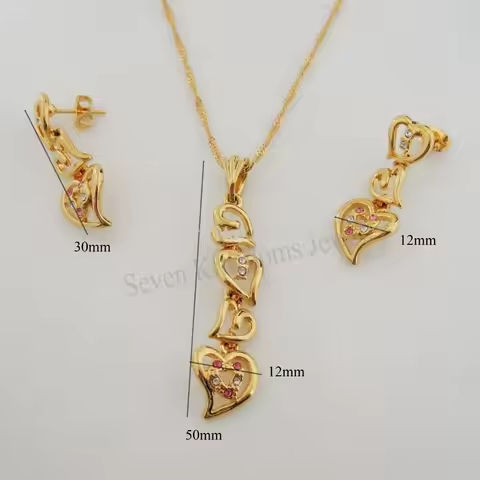 YELLOW GOLD PLATED 18″ NECKLACE HEART PENDANT STUD EARRING DANGLE SET CZ STONE GREAT GIFT https://tinyurl.com/285p279f