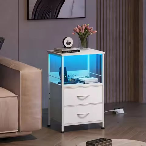 LIRY Collection – Farmhouse Nightstands with Charging Station, Set of 2 Bedside Tables, Side Tables with Drawer https://tinyurl.com/27pmtnwd