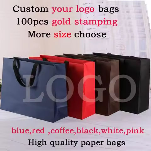 100pcs Custom LOGO Shopping bags High quality thick Paper Tote bags  for  Jewelry bag https://tinyurl.com/2ayfpoa2