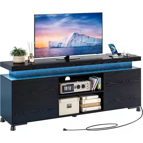 TV Stand up to 70 Inch Entertainment Center with 2 Glass Doors 4 Open Shelves Rustic LED TV Media Console Table for Living Room https://tinyurl.com/2254et5s