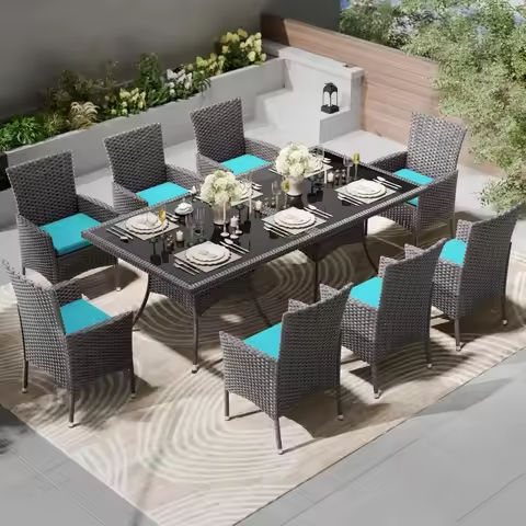 7 Pieces Outdoor Patio Furniture Sets with Glass Tea Table,with Washable Cushions, PE Rattan Wicker Patio Conversation Set https://tinyurl.com/23fdr7mx