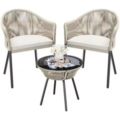 3 PCS Patio Bar Set with Tempered Glass Bar Table Metal Storage Shelves for Garden Brown https://tinyurl.com/27em8v7u